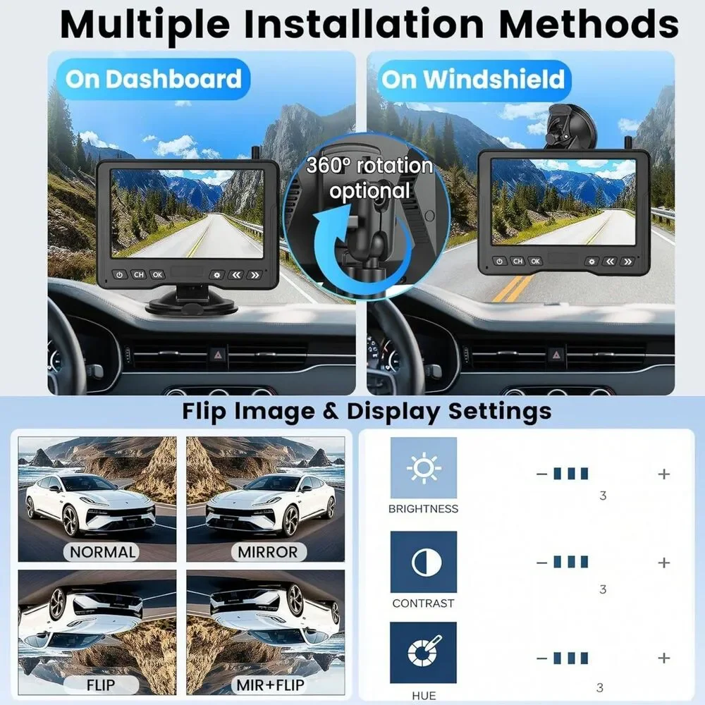 Wireless Backup Camera System 1080P HD Monitor Night Vision